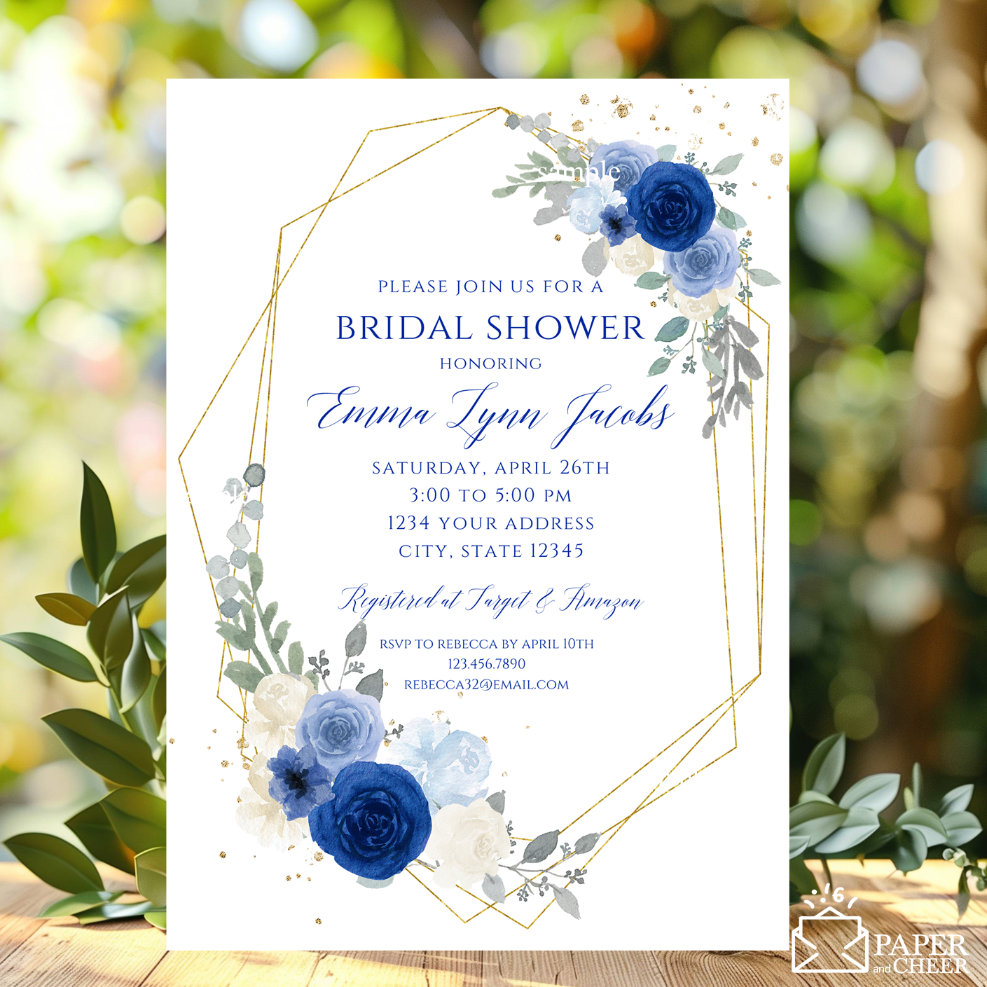 Blue Floral Bridal Shower Invitation