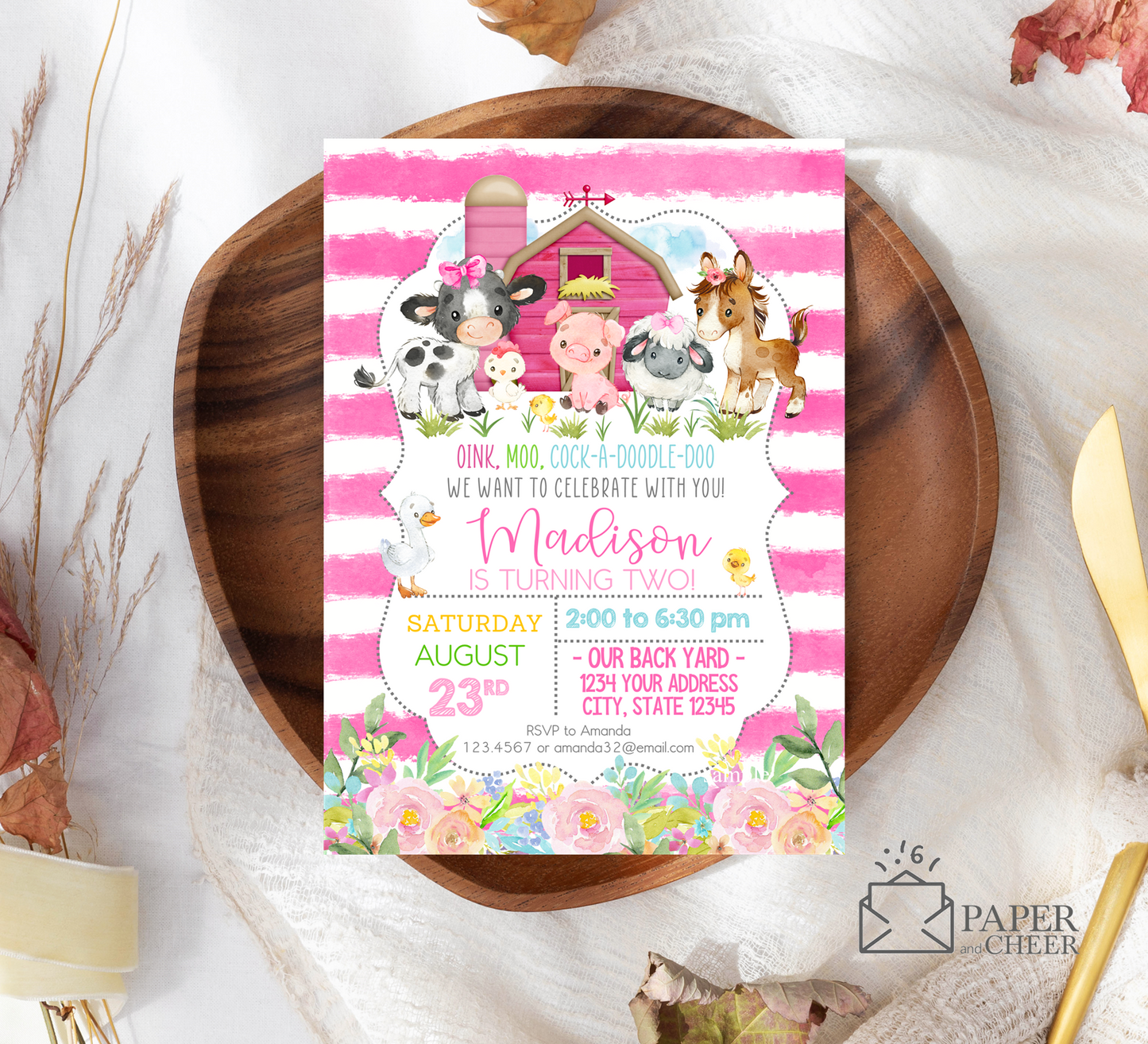 Pink Farm Birthday Invitation (any age)