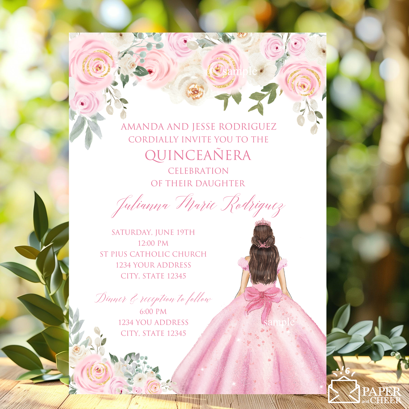 Pink Floral Quinceanera 15th Birthday Invitations