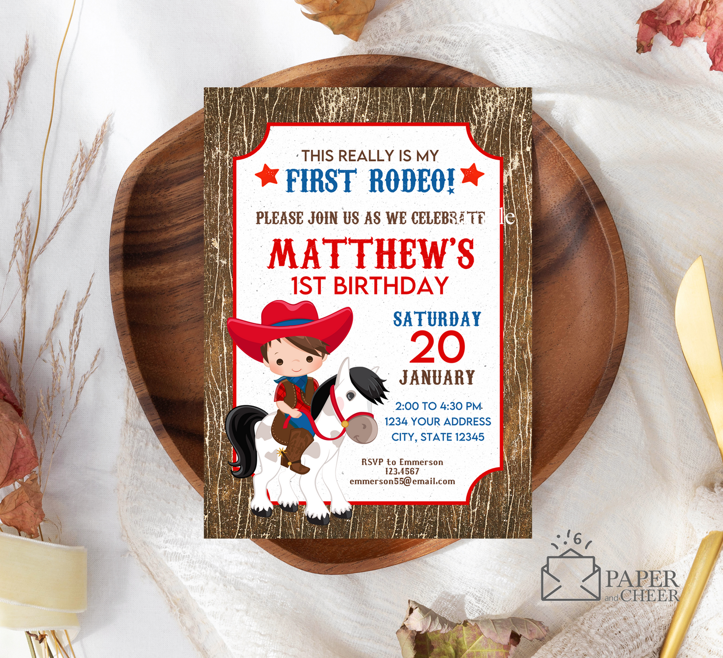 First Rodeo Cowboy Birthday Invitation