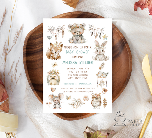 Woodland Baby Shower Invitations (Blue Boy)