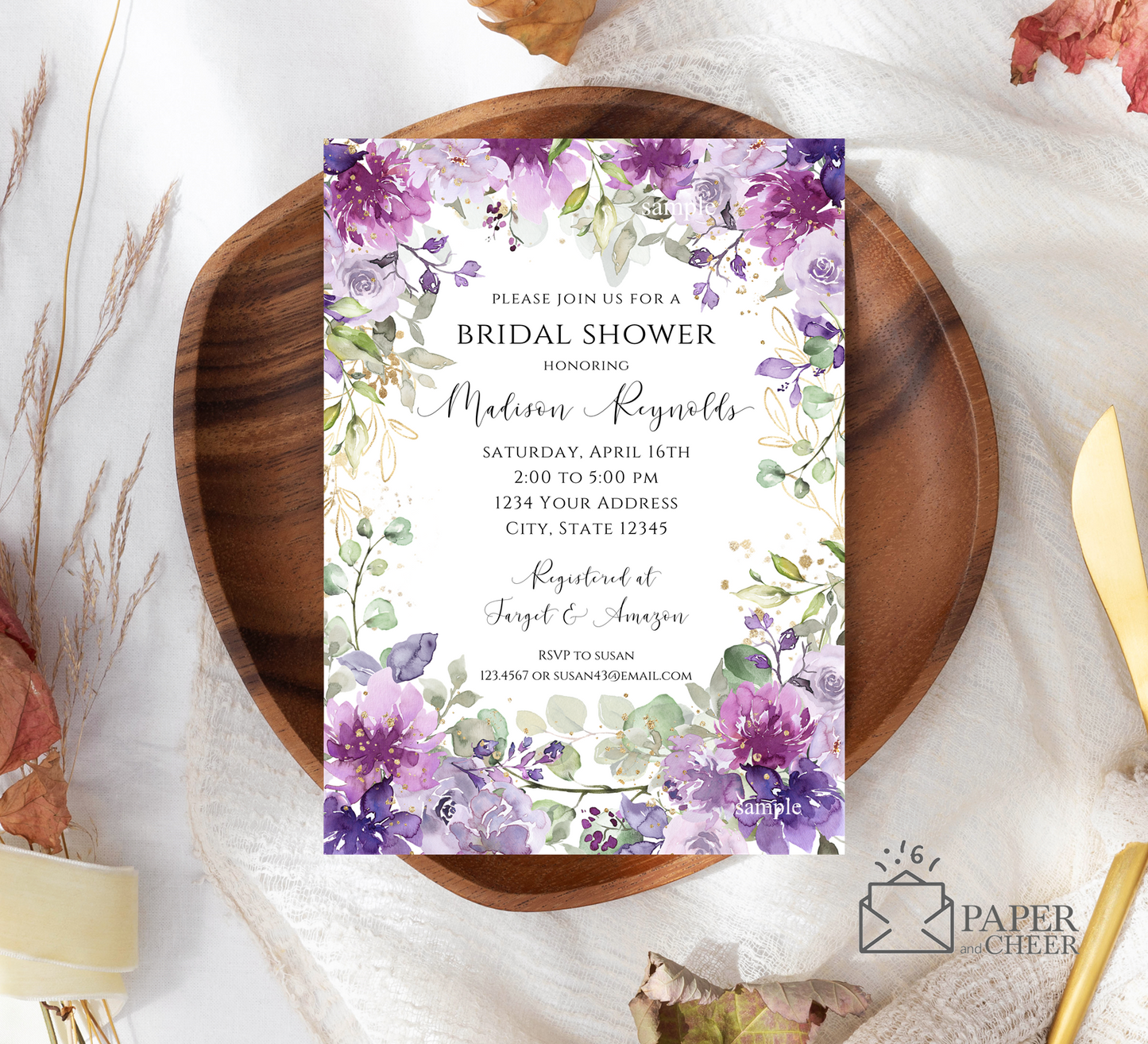 Purple Floral Bridal Shower Invitation