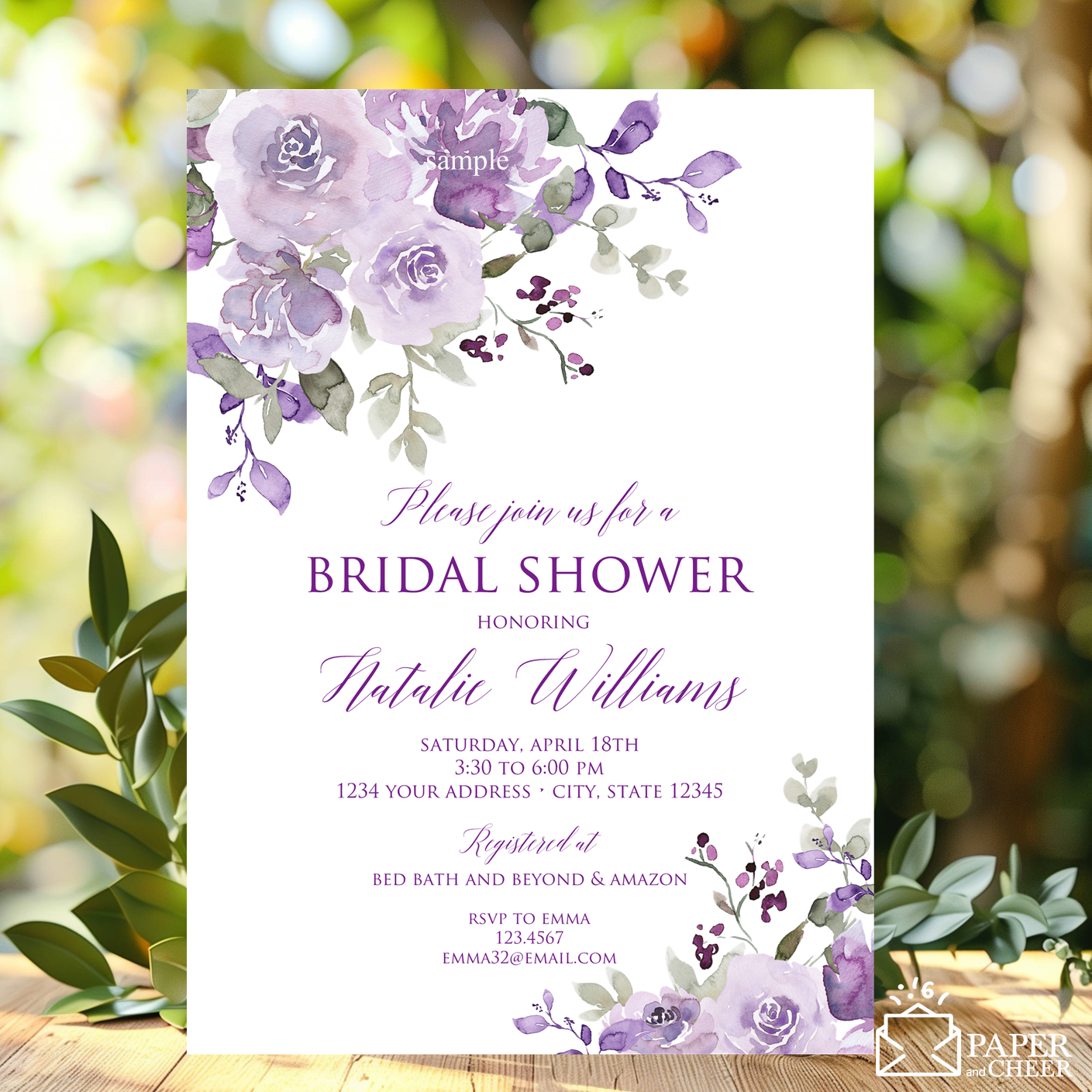 Purple Lavender Floral Bridal Shower Invitation