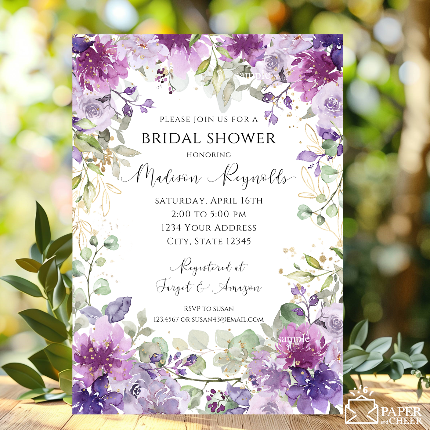 Purple Floral Bridal Shower Invitation