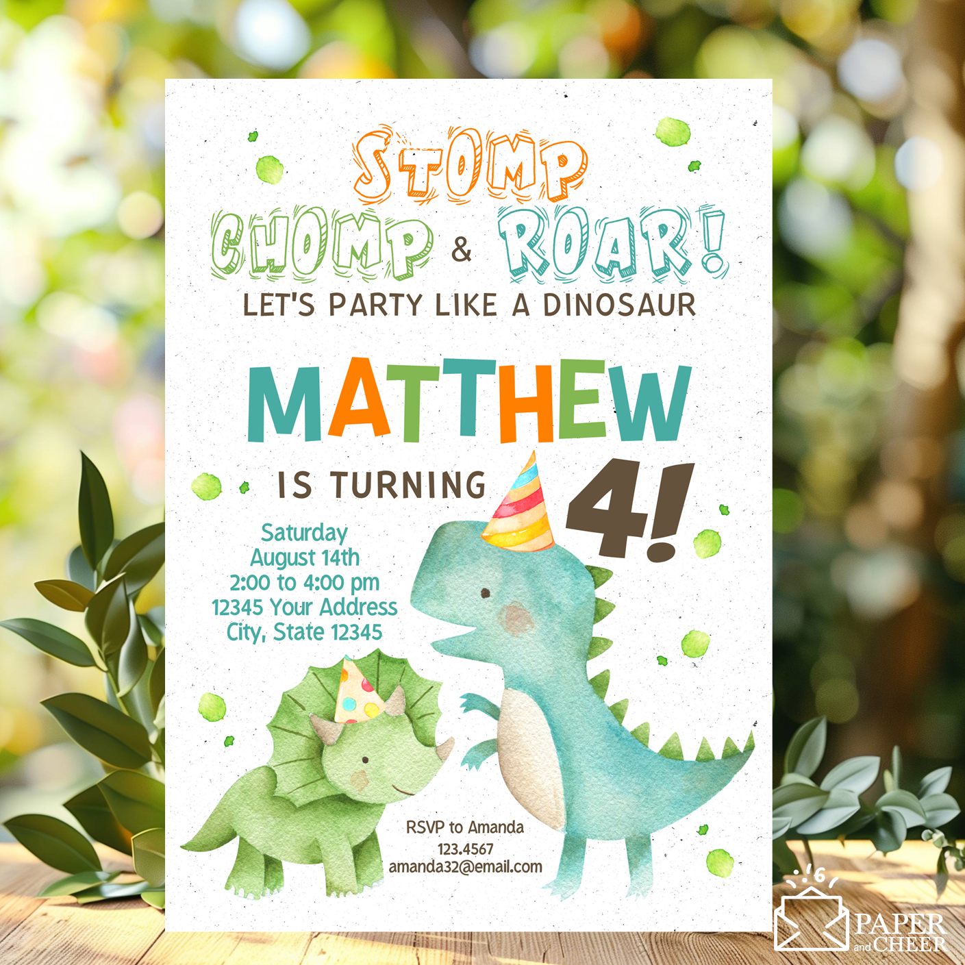 Dinosaur Birthday Invitation (Any Age)