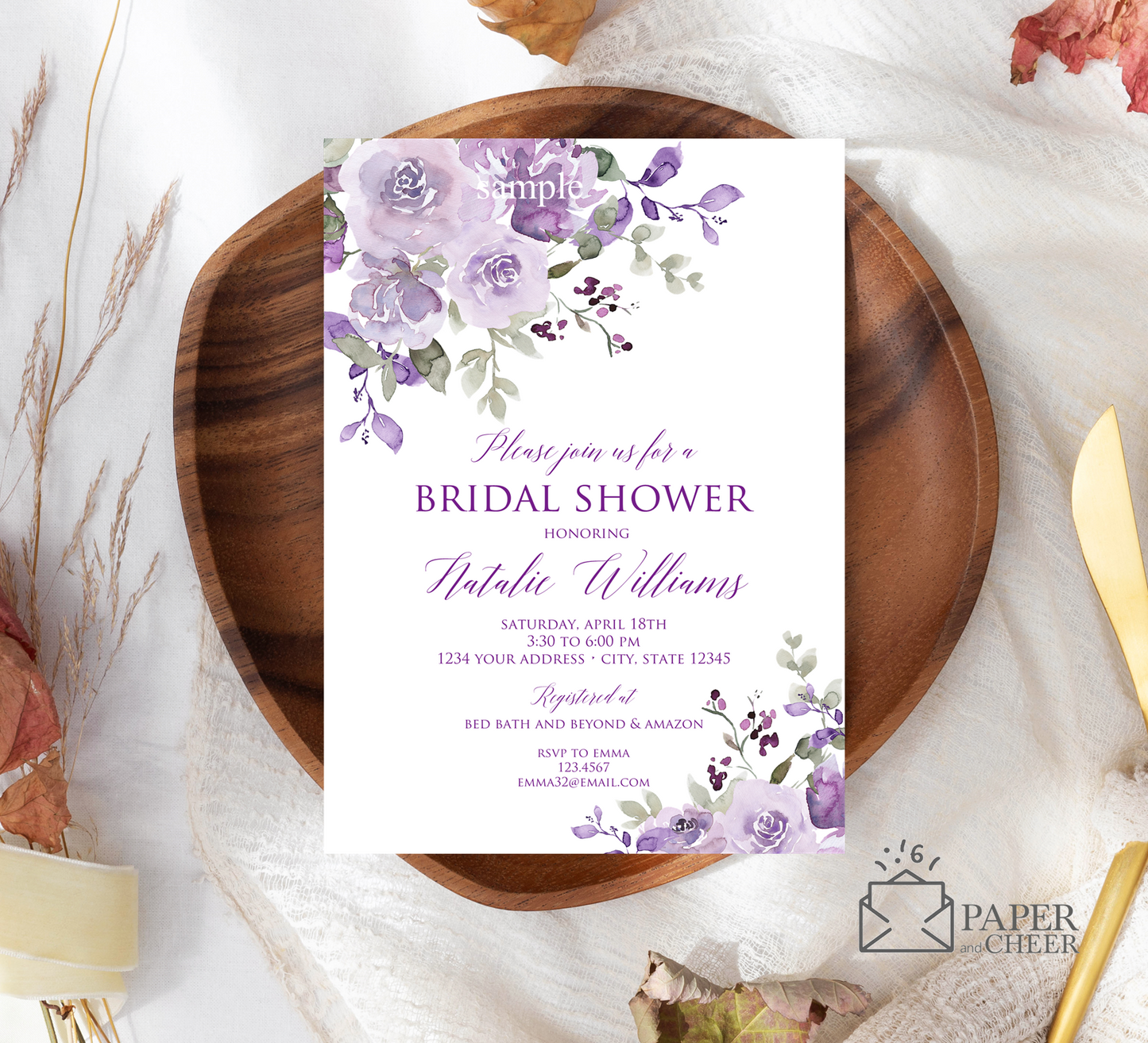 Purple Lavender Floral Bridal Shower Invitation