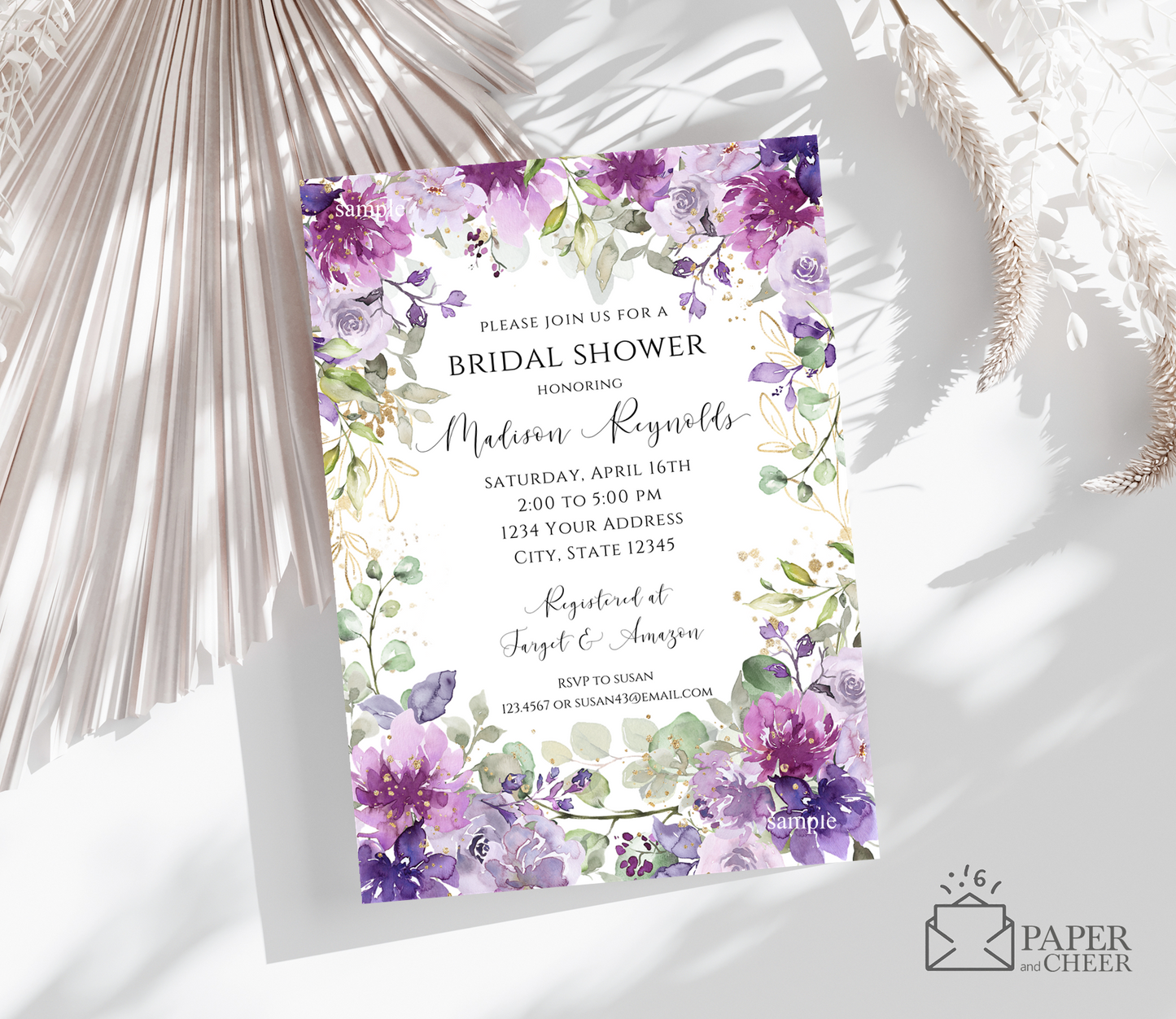 Purple Floral Bridal Shower Invitation