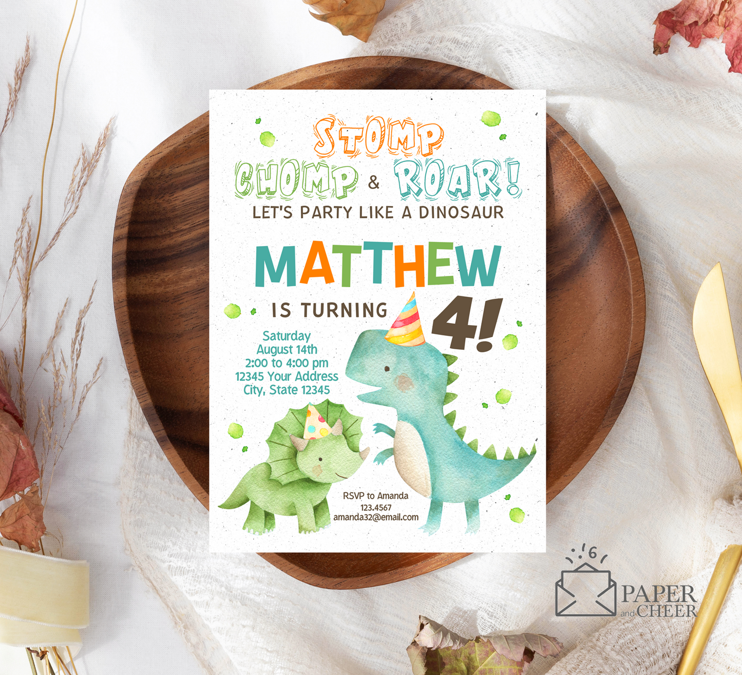 Dinosaur Birthday Invitation (Any Age)