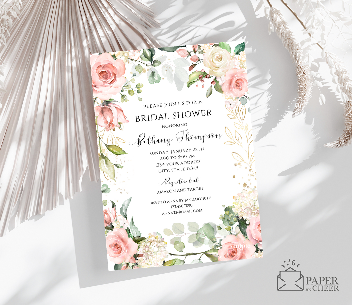 Blush Pink Floral Bridal Shower Invitation