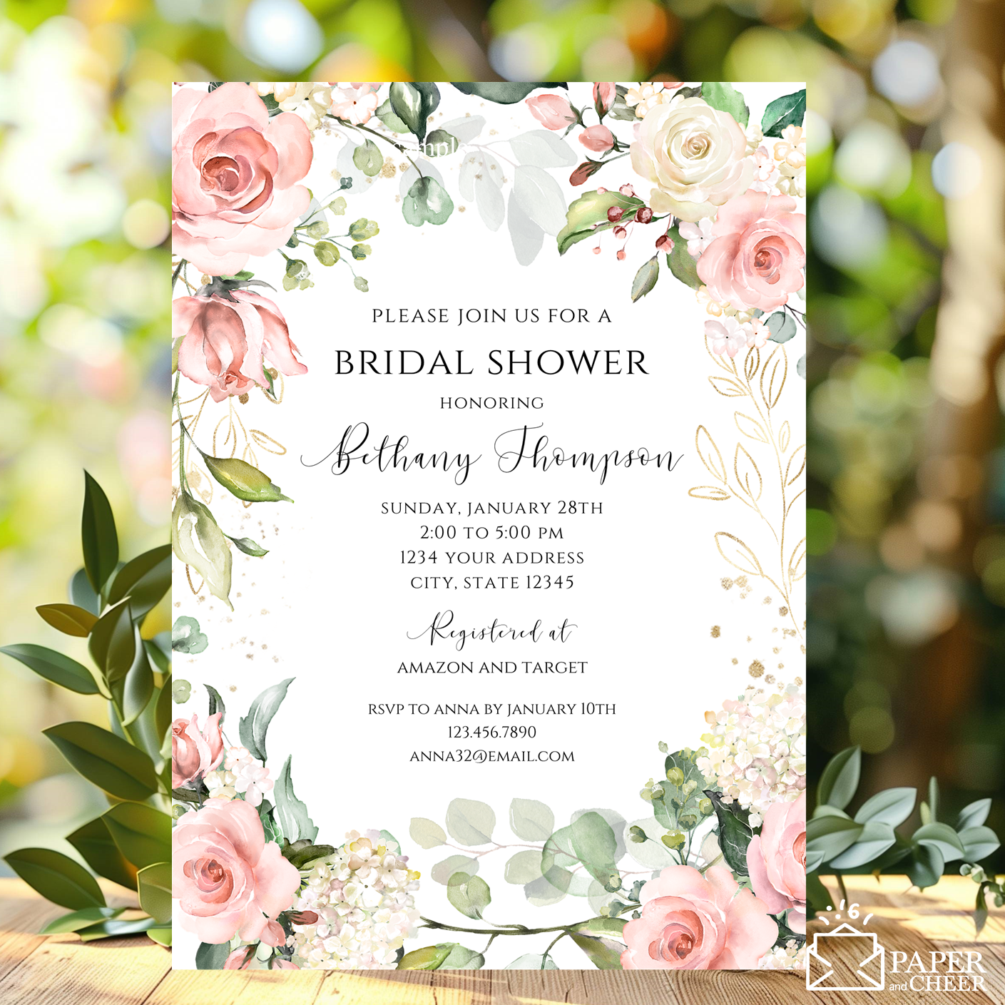 Blush Pink Floral Bridal Shower Invitation