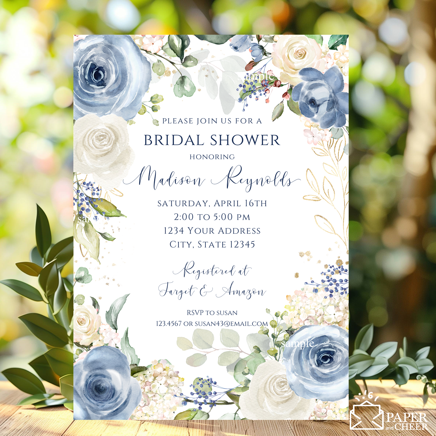 Dusty Blue Floral Bridal Shower Invitation