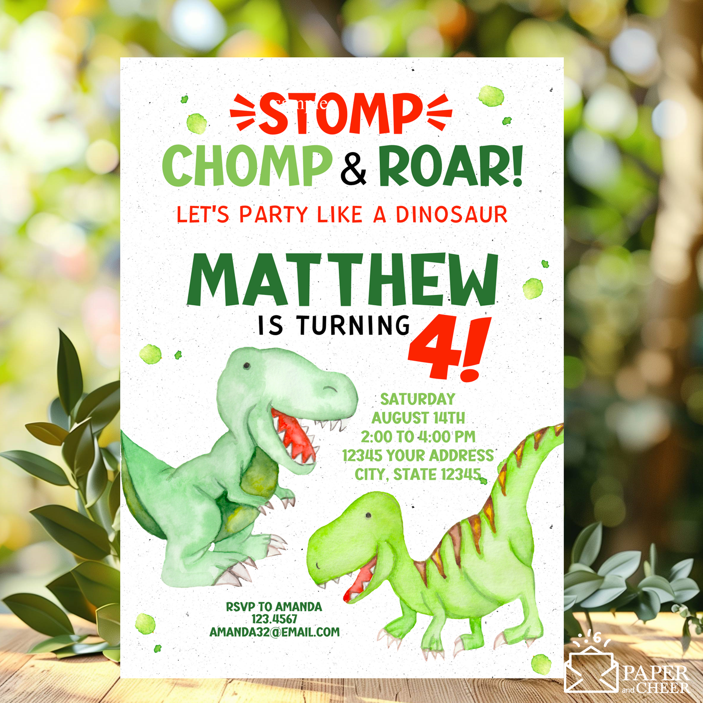 Dinosaur Birthday Invitation (Any Age)