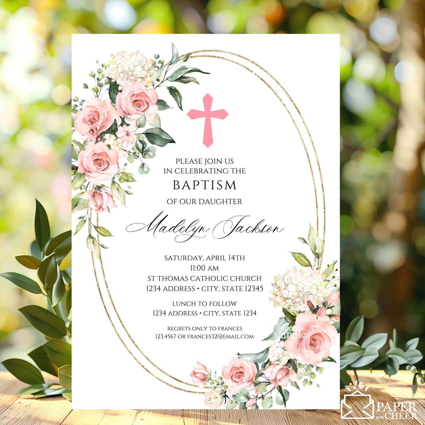 Pink Floral Baptism Invitations