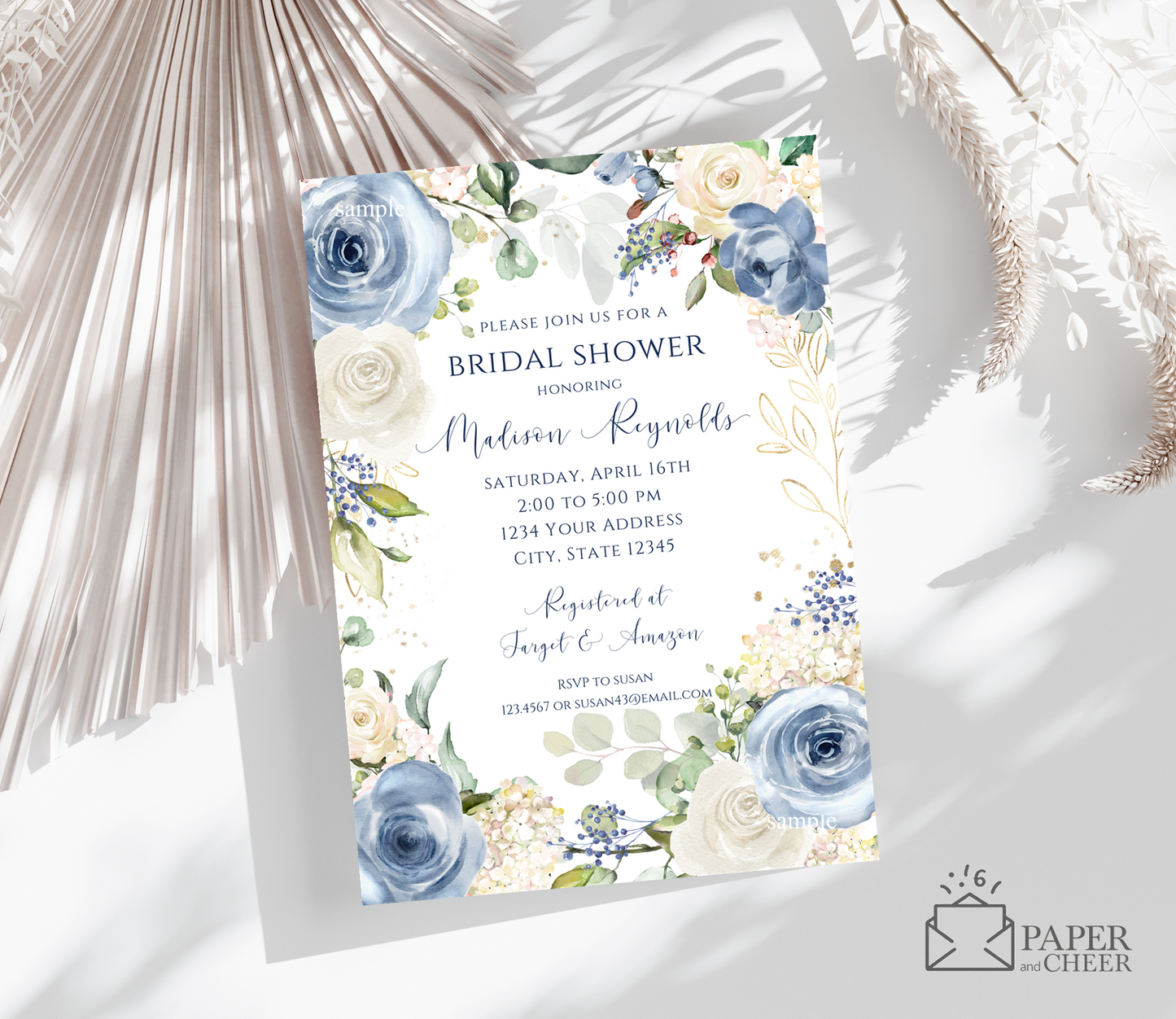 Dusty Blue Floral Bridal Shower Invitation