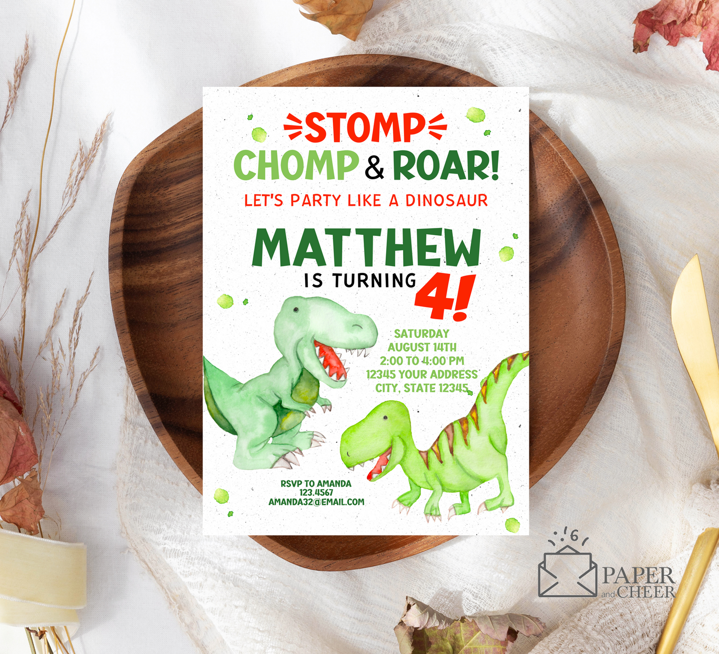 Dinosaur Birthday Invitation (Any Age)