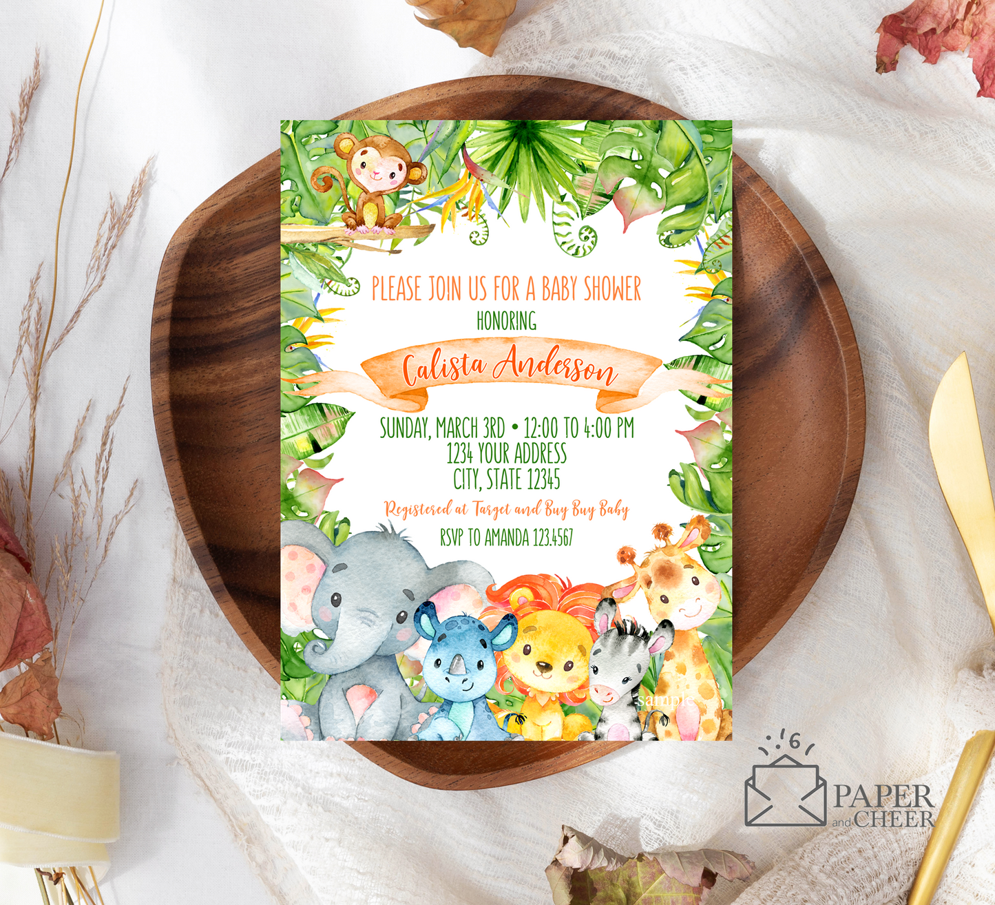 Jungle Safari Baby Shower Invitation