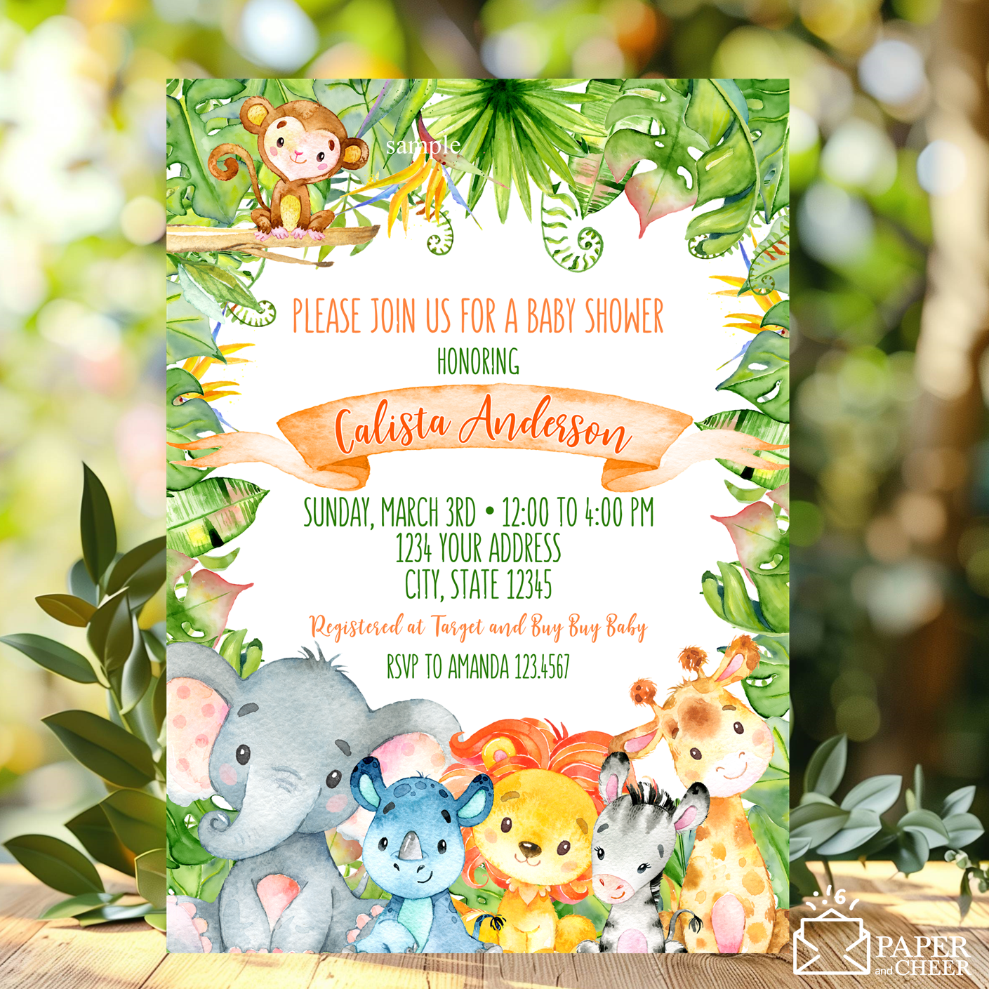 Jungle Safari Baby Shower Invitation