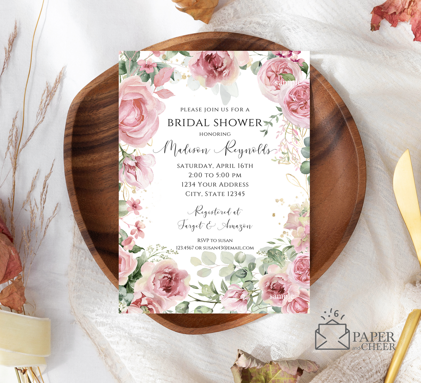Mauve Pink Floral Bridal Shower Invitation