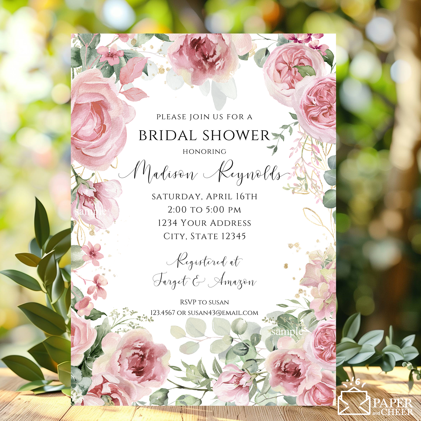 Mauve Pink Floral Bridal Shower Invitation