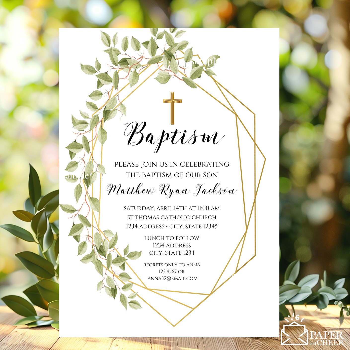 Greenery Baptism Invitations