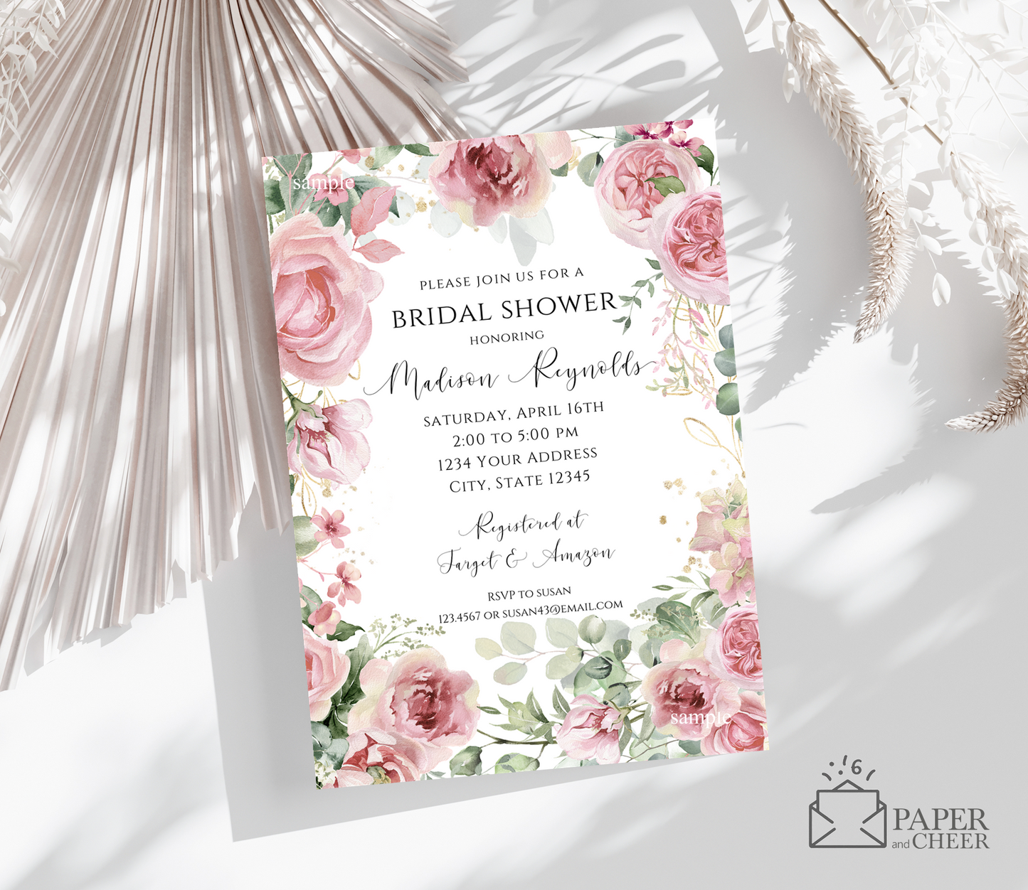 Mauve Pink Floral Bridal Shower Invitation