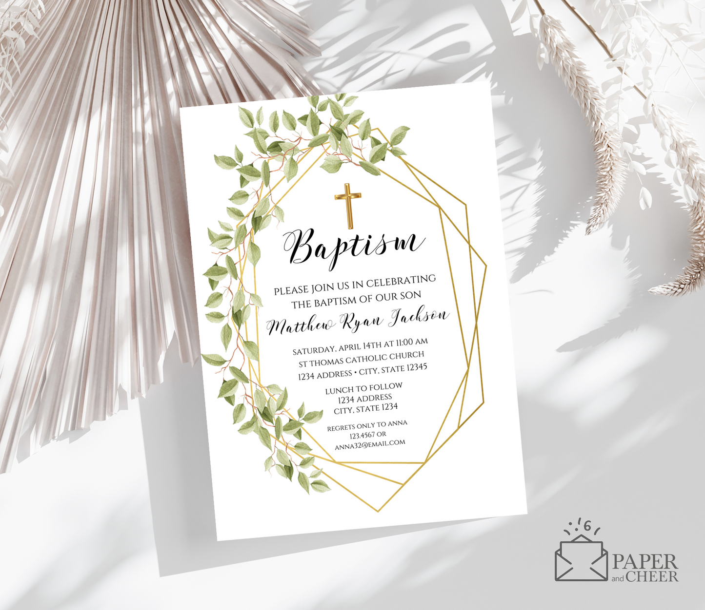 Greenery Baptism Invitations