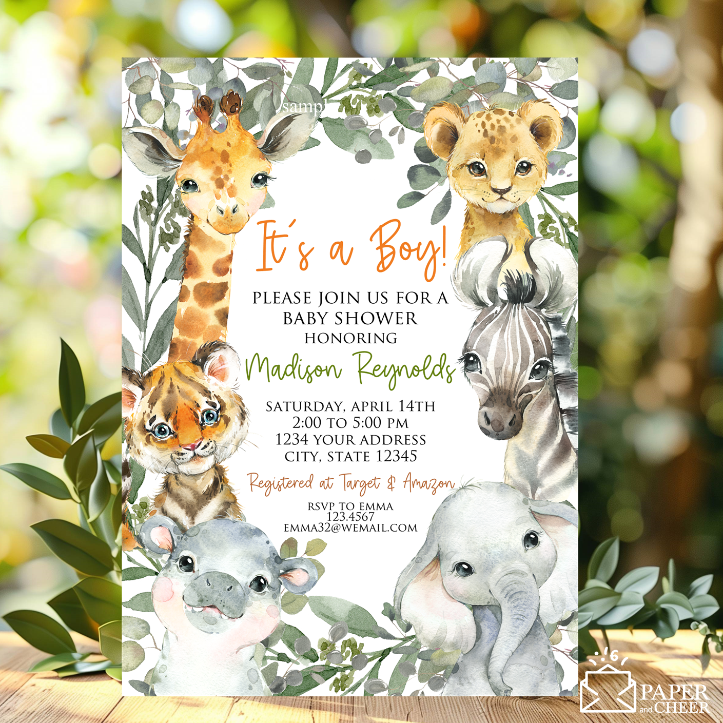 Jungle Safari Baby Shower Invitation