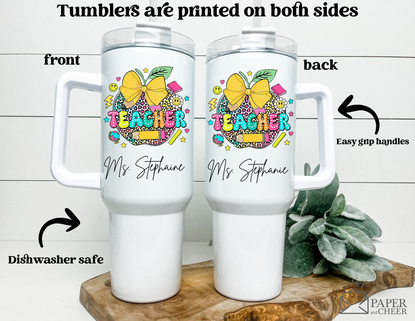 Colorful Apple Teacher Tumbler (Personalized)