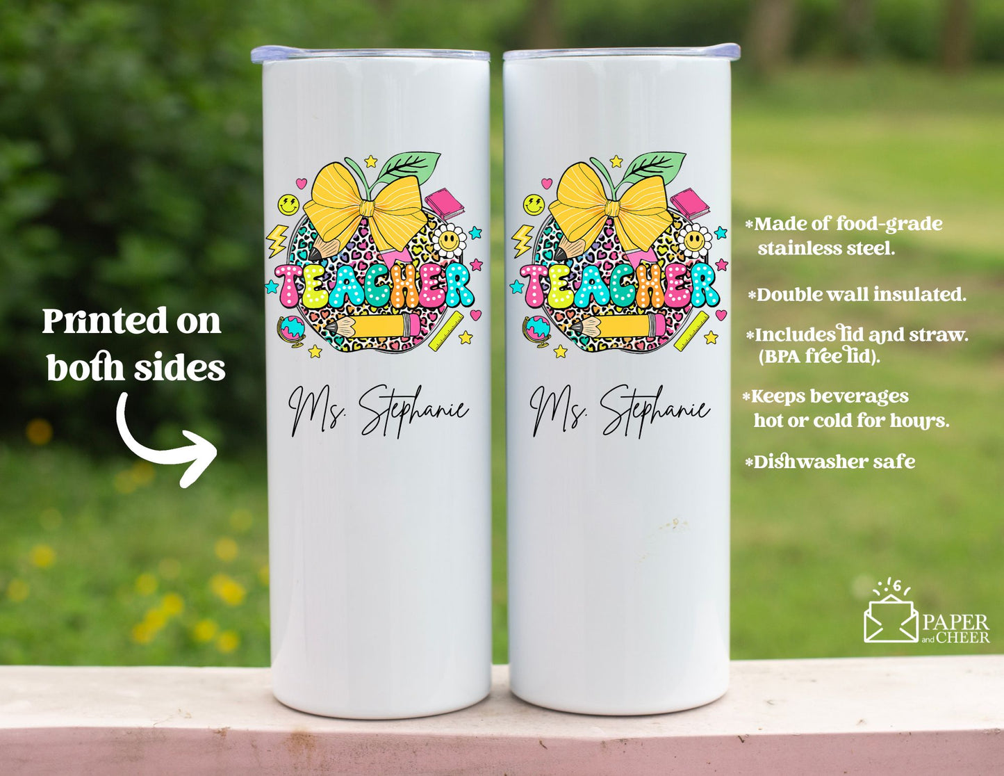 Colorful Apple Teacher Tumbler (Personalized)
