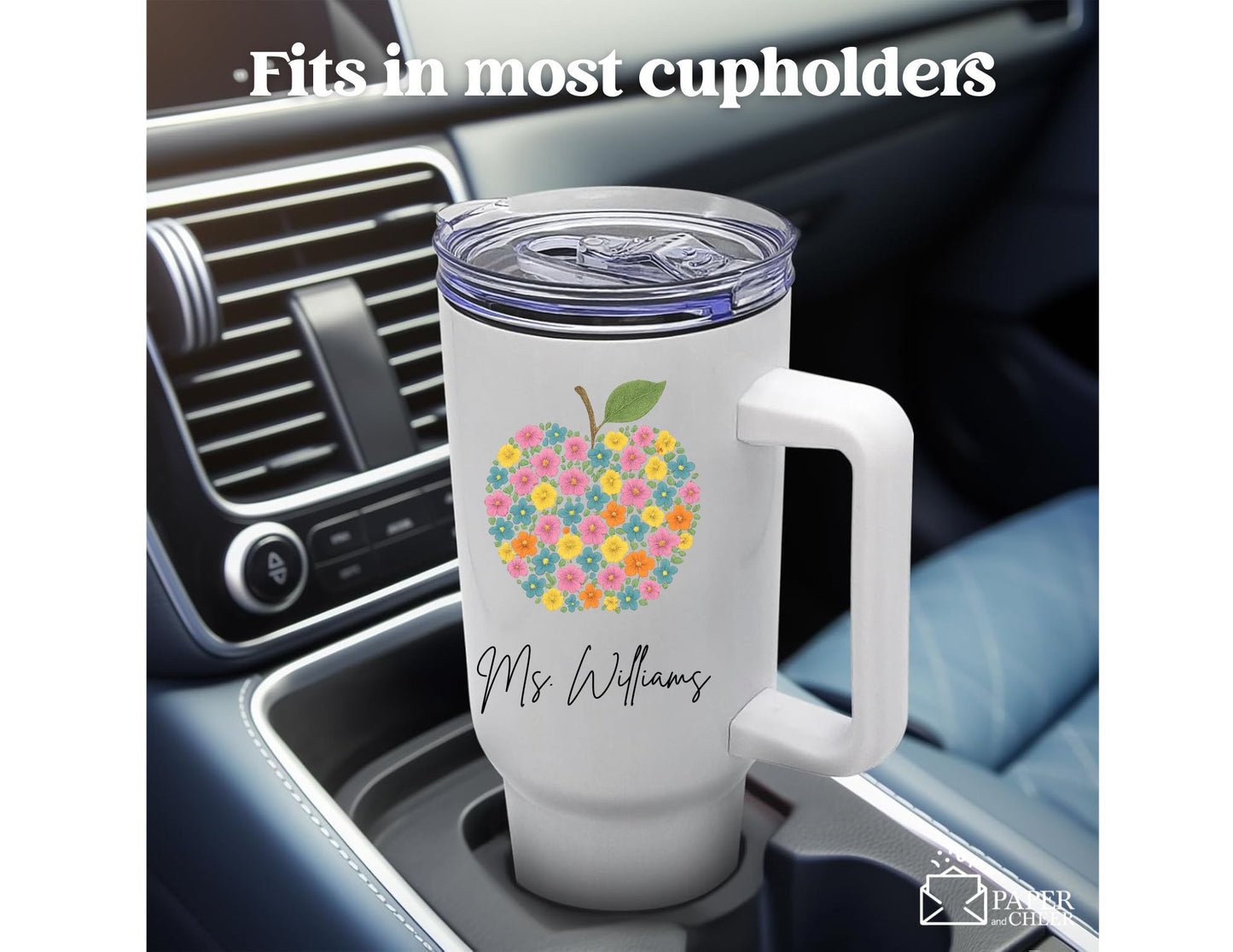 Floral Apple Teacher Tumbler (Personalized)