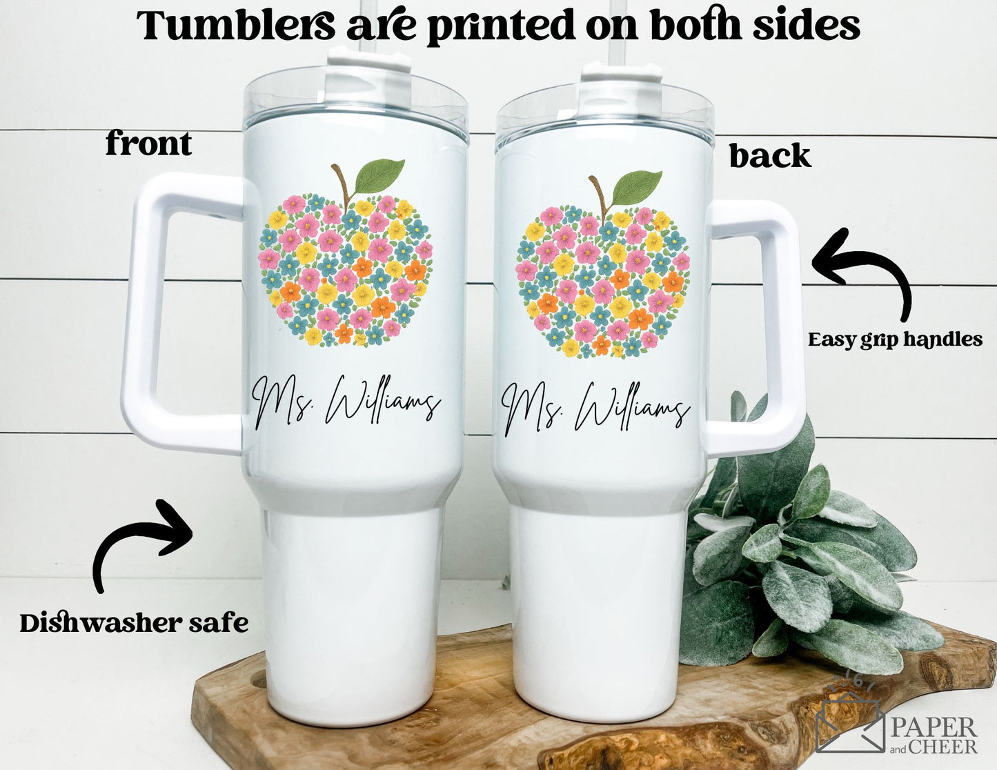 Floral Apple Teacher Tumbler (Personalized)