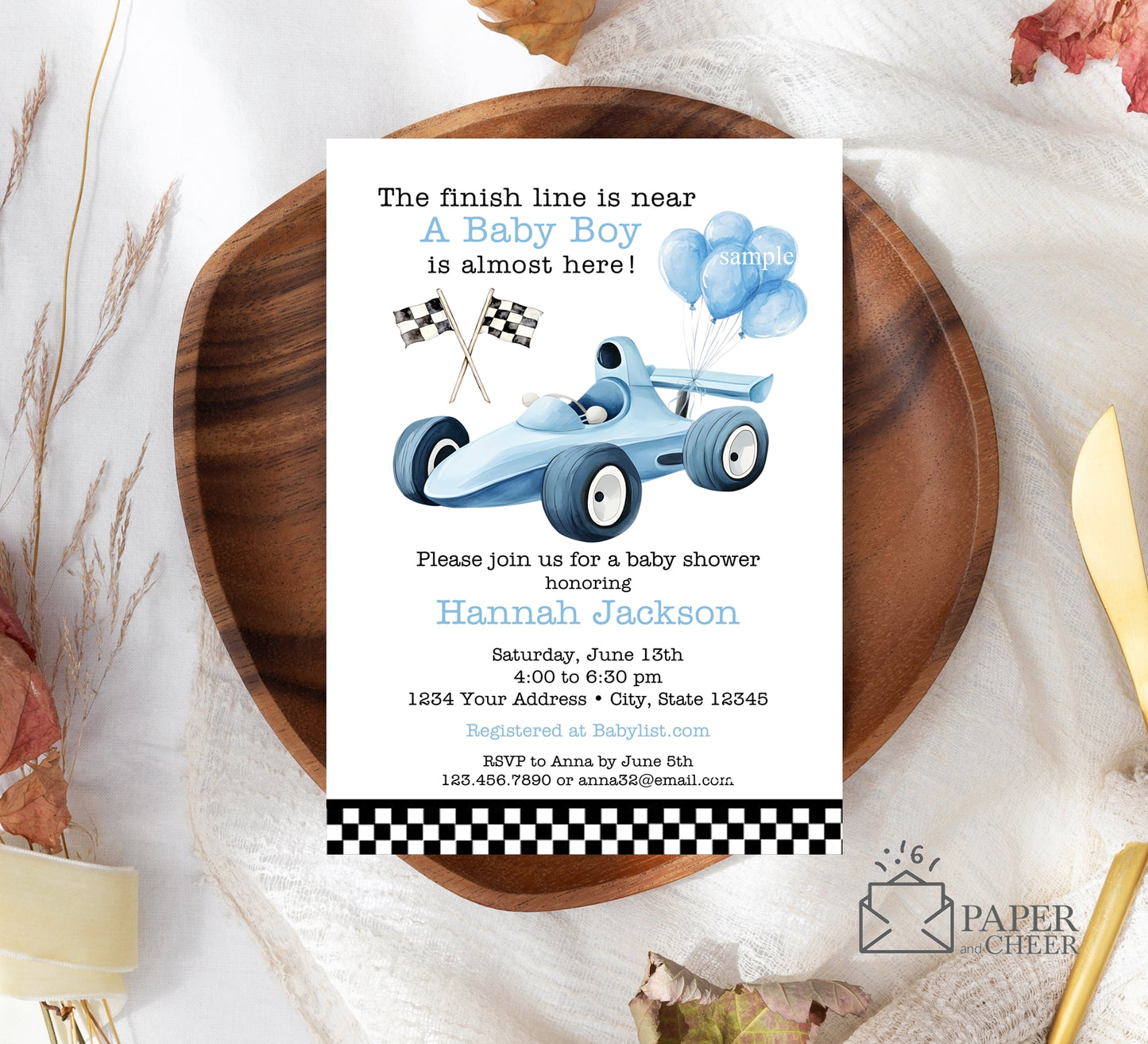 Race Car Baby Shower Invitation