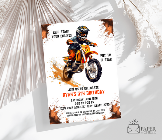 Dirt bike Motorbike Birthday Invitation (any age)