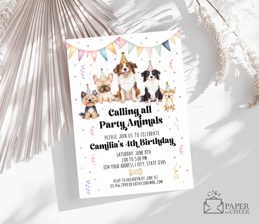Calling All Party Animals Dog Birthday Invitation (Any age)