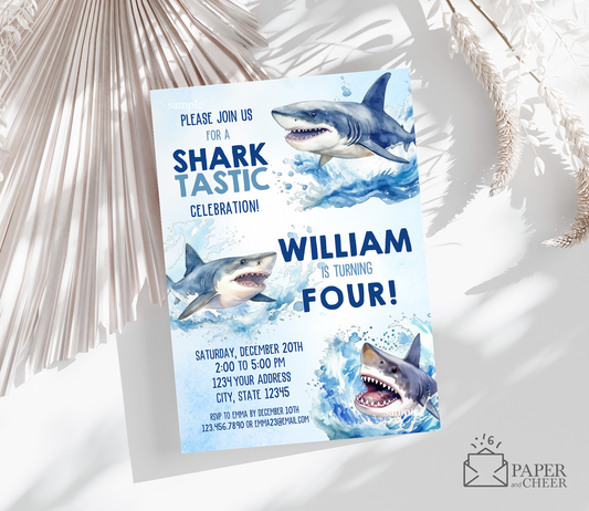 Shark Birthday Invitation (any age)
