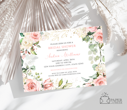 Blush Pink Floral Bridal Shower Invitation