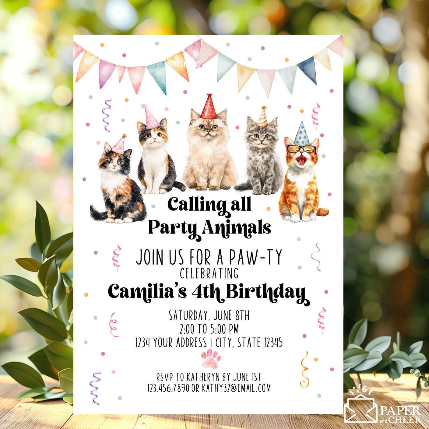 Calling All Party Animals Cat Birthday Invitation (Any age)