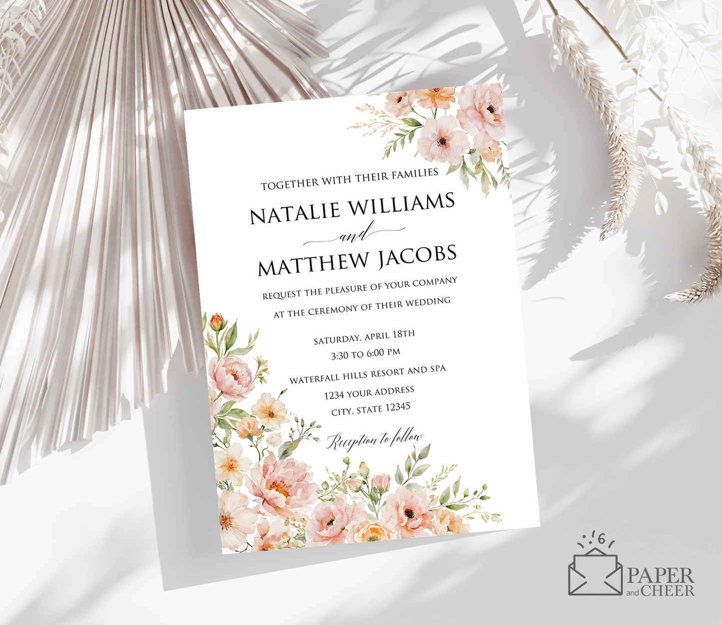 Peach Floral Wedding Invitation