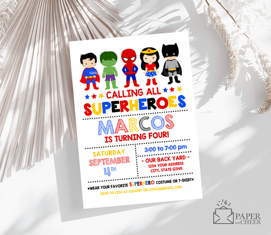 Superhero Birthday Invitation (Any age)