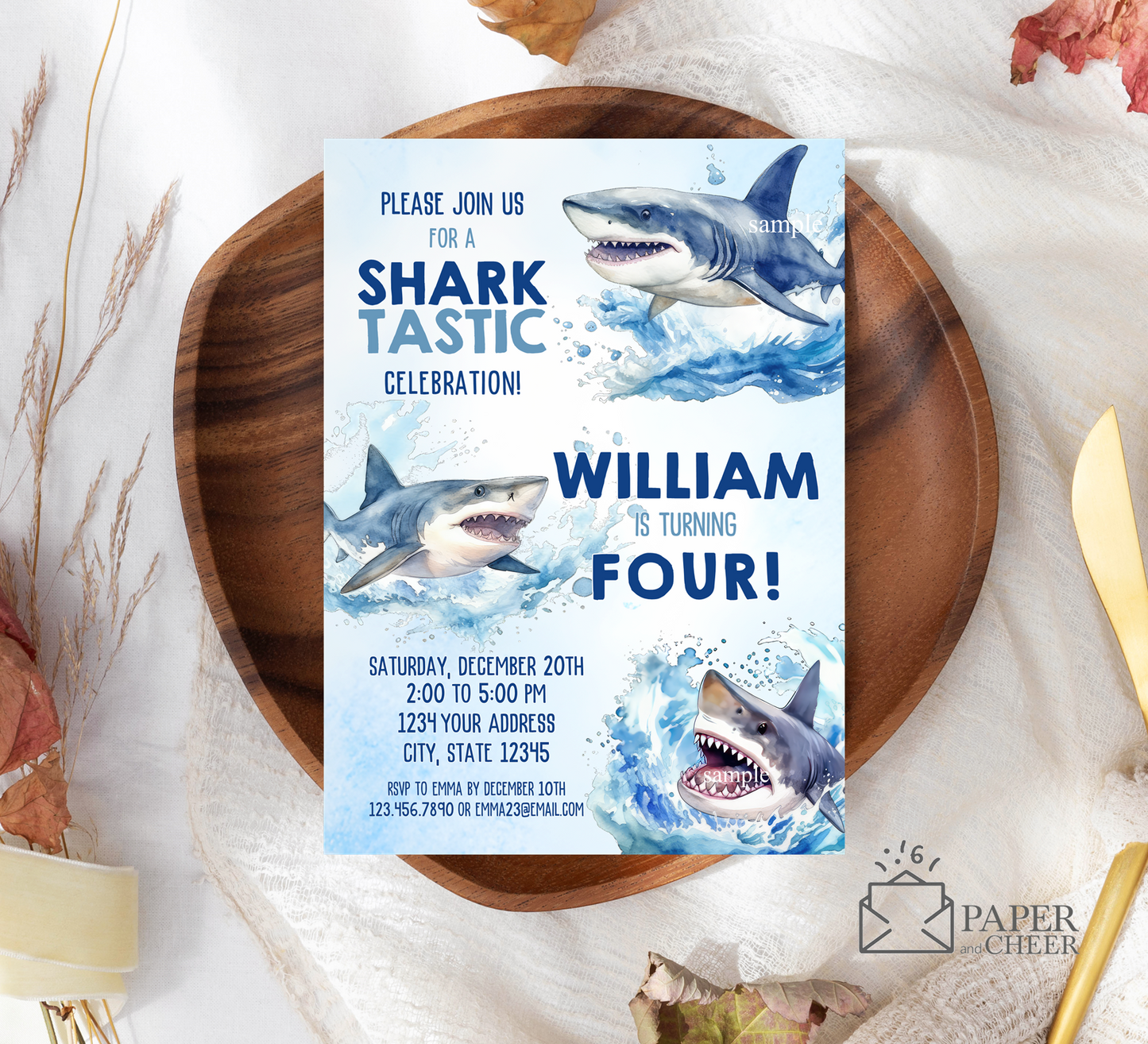 Shark Birthday Invitation (any age)