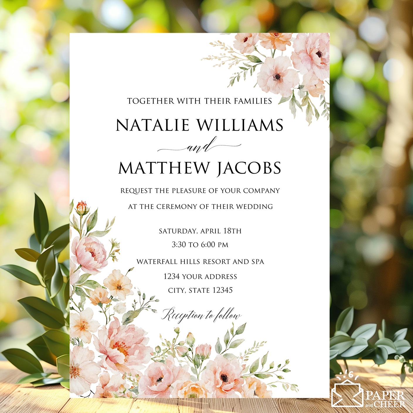 Peach Floral Wedding Invitation
