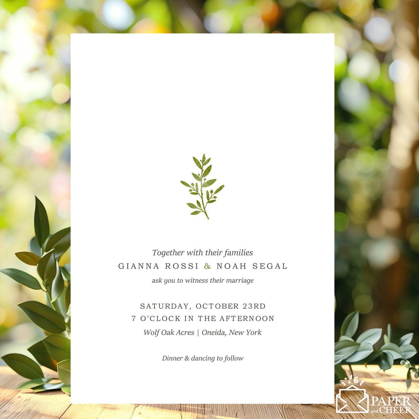 Simple Green Leaf Wedding Invitation