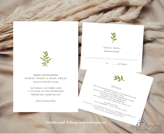 Simple Green Leaf Wedding Invitation