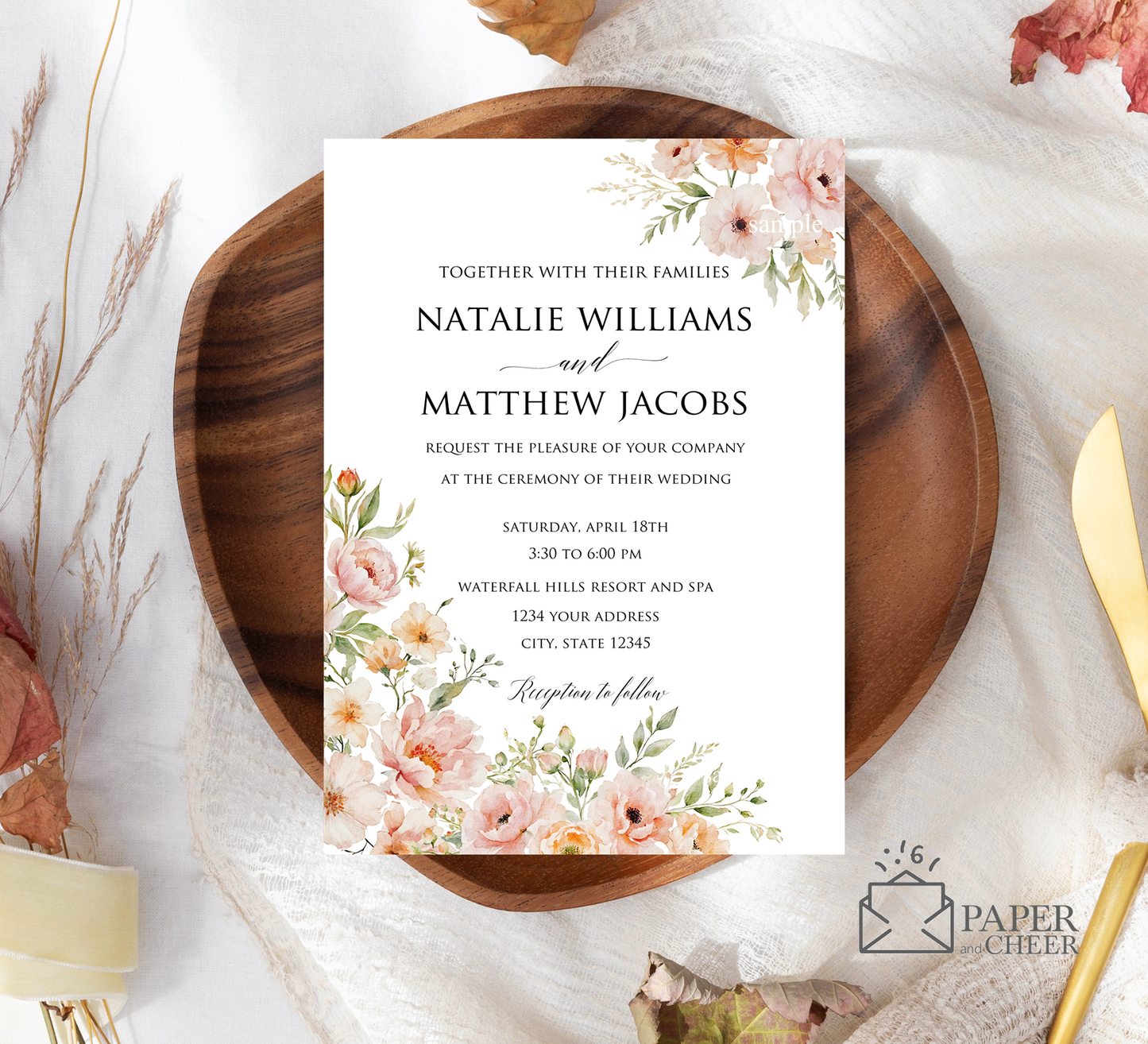 Peach Floral Wedding Invitation