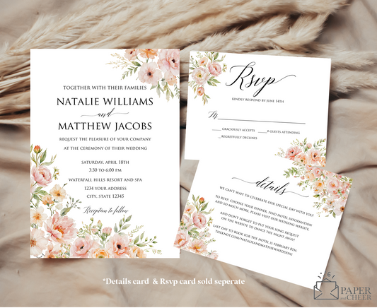 Peach Floral Wedding Invitation