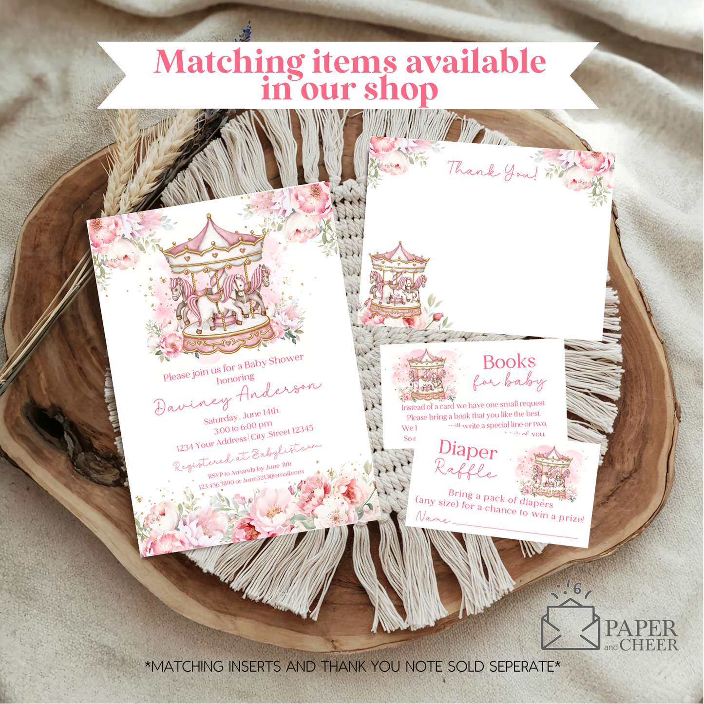 Pink Carousel Baby Shower Invitation