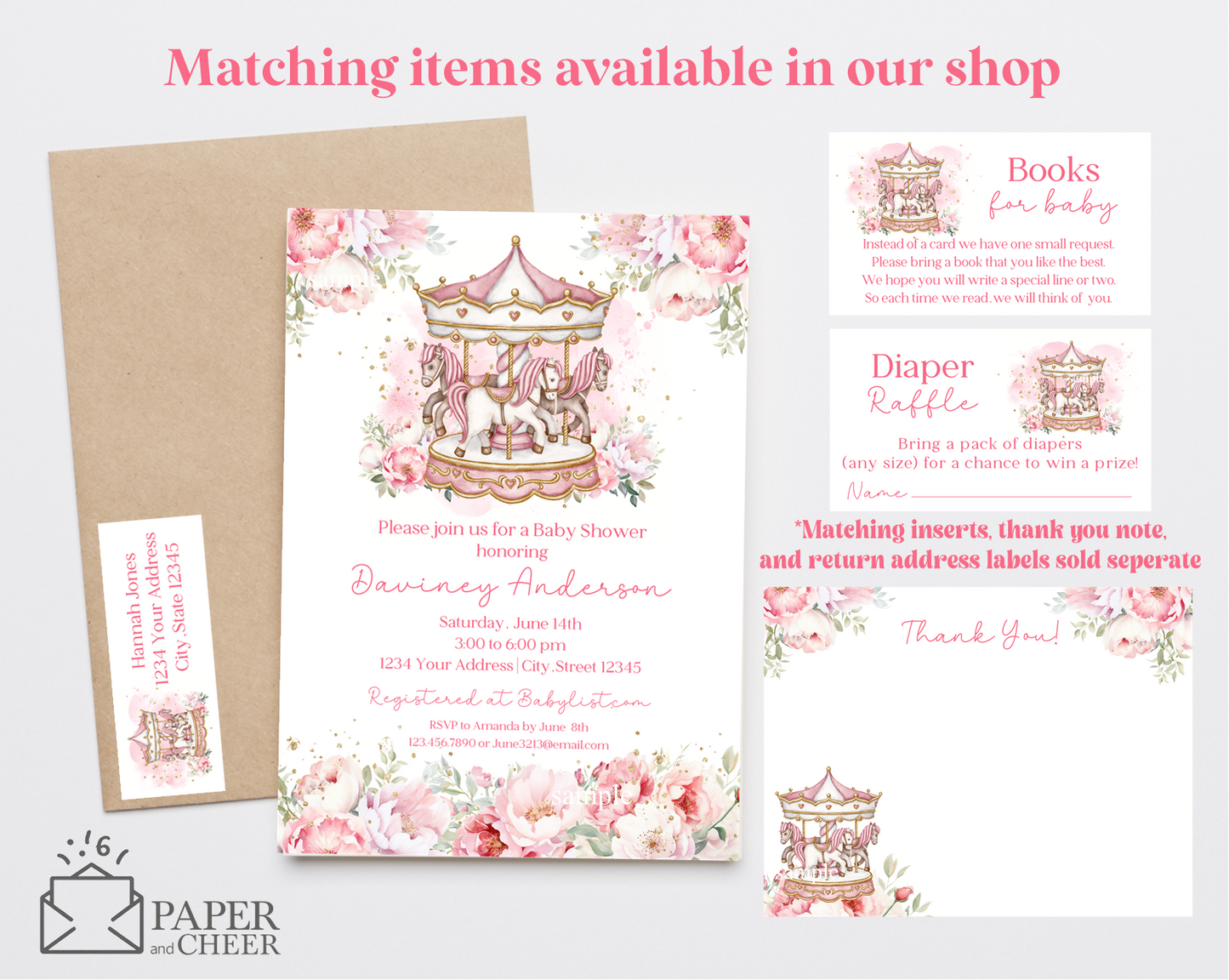 Pink Carousel Baby Shower Invitation