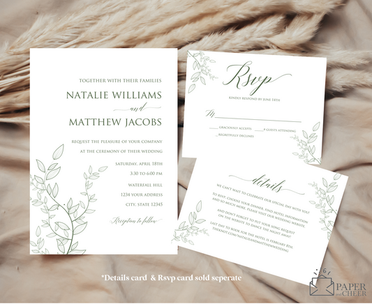 Sage Green Leaf Wedding Invitation