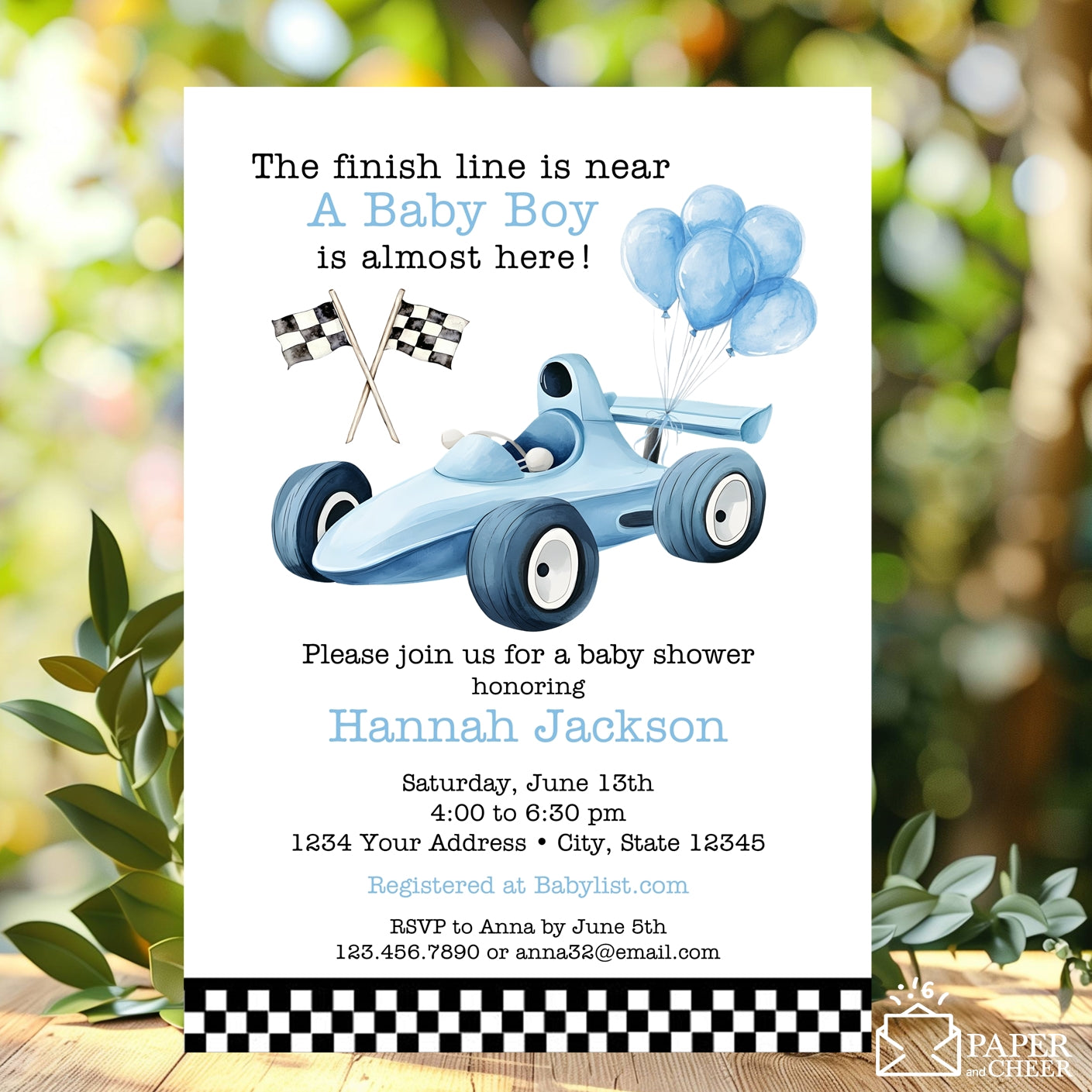 Race Car Baby Shower Invitation