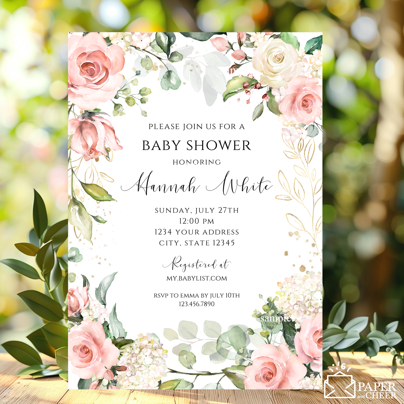 Blush Pink Floral Eucalyptus Baby Shower Invitation